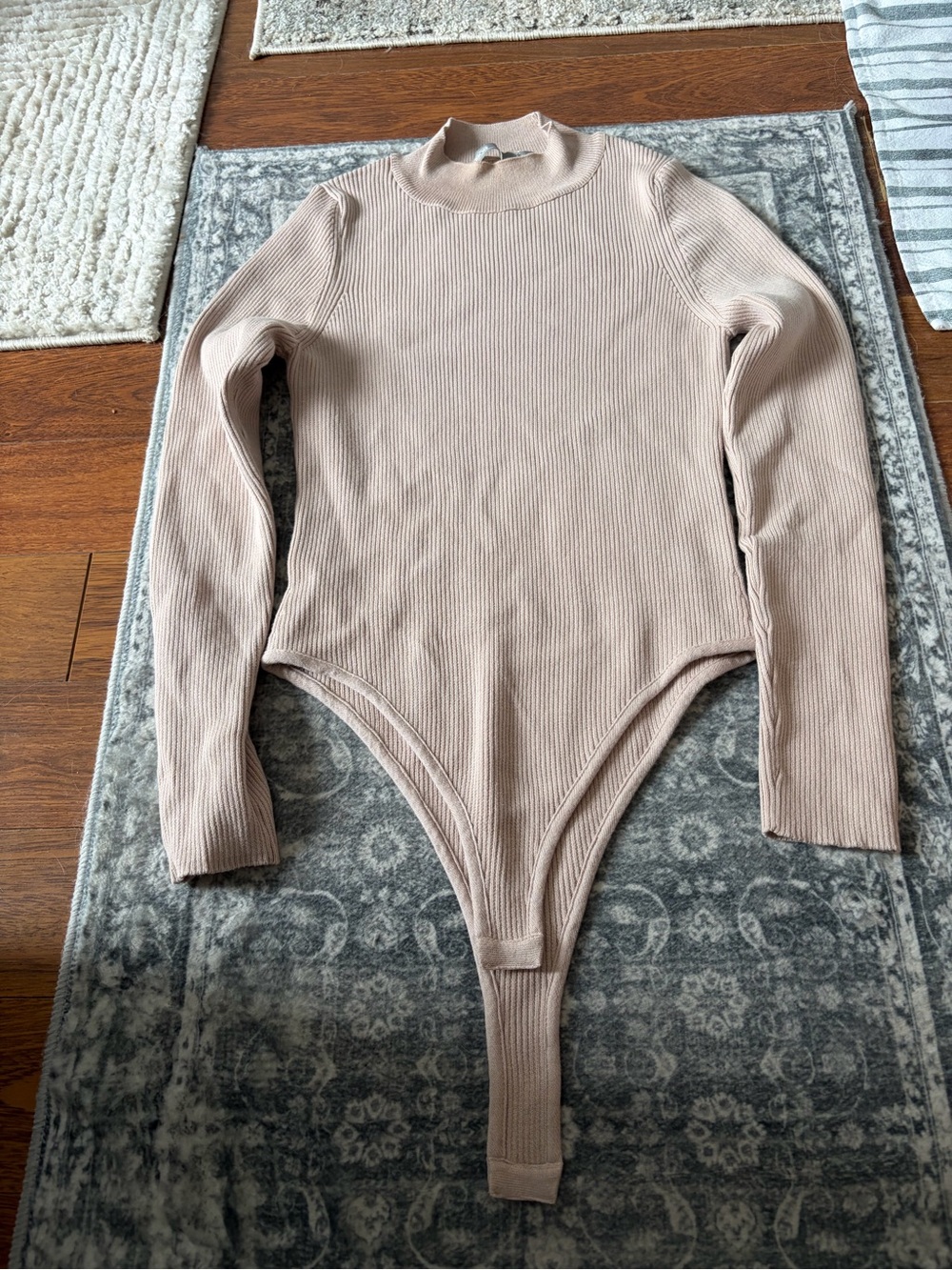 ASOS Ribbed Long-Sleeve Bodysuit in Beige